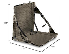 Crazy Creek Kings Camo HEX 2.0 chair on bleachers provides warm, supported seating