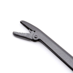 Close-up of stainless steel jaws and spring-loaded handle