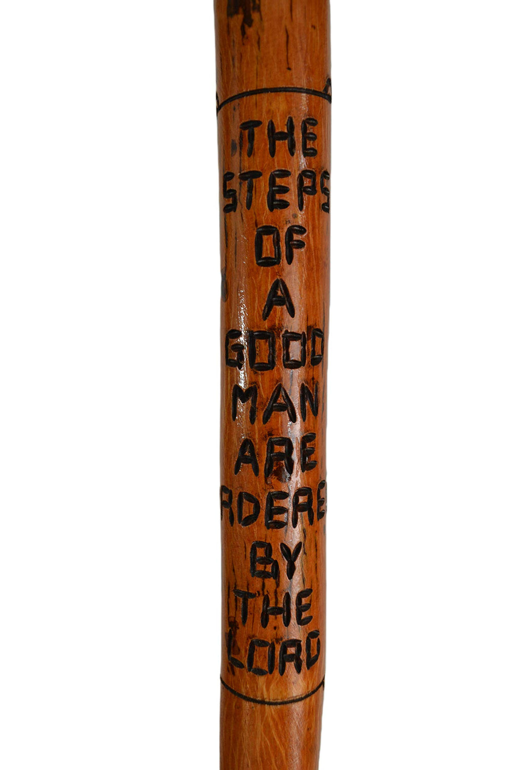 CreationCarvings hardwood walking stick with Bible verse carving for inspirational hikes.