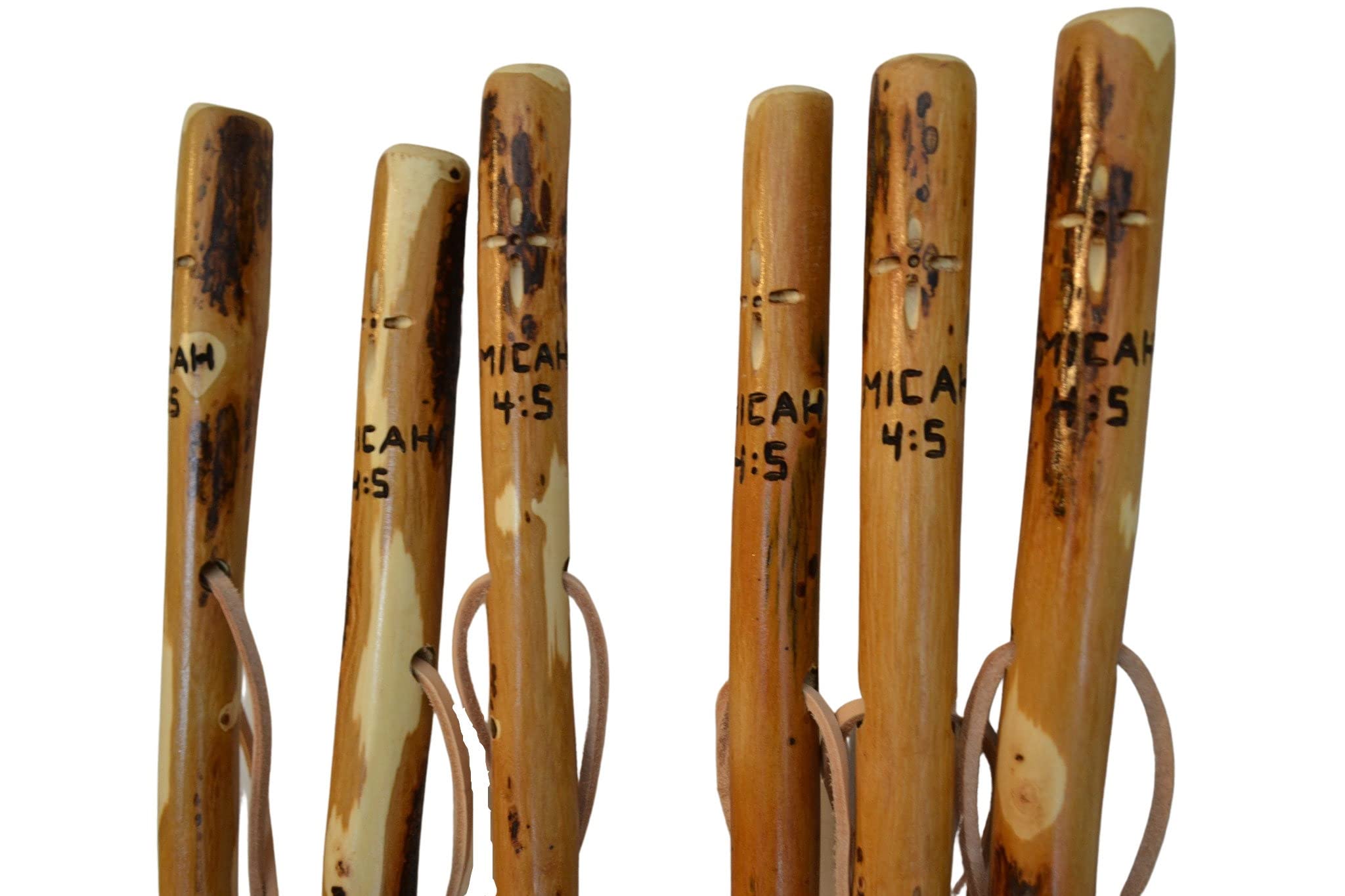 CreationCarvings Leather strap walking stick offers secure grip on long treks