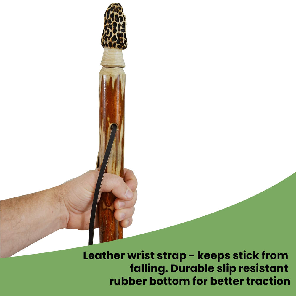 CreationCarvings leather-strap walking stick keeps essentials close.