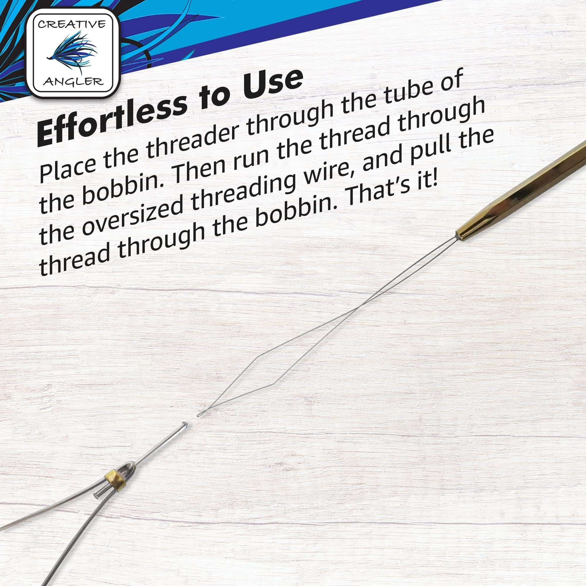 Creative Angler bobbin threader close-up for quick threading.