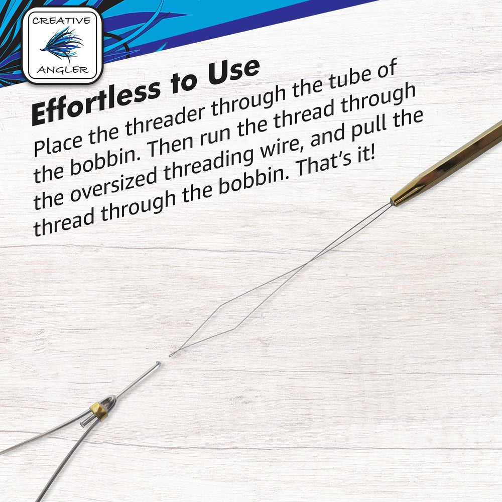 Creative Angler bobbin threader close-up for quick threading.