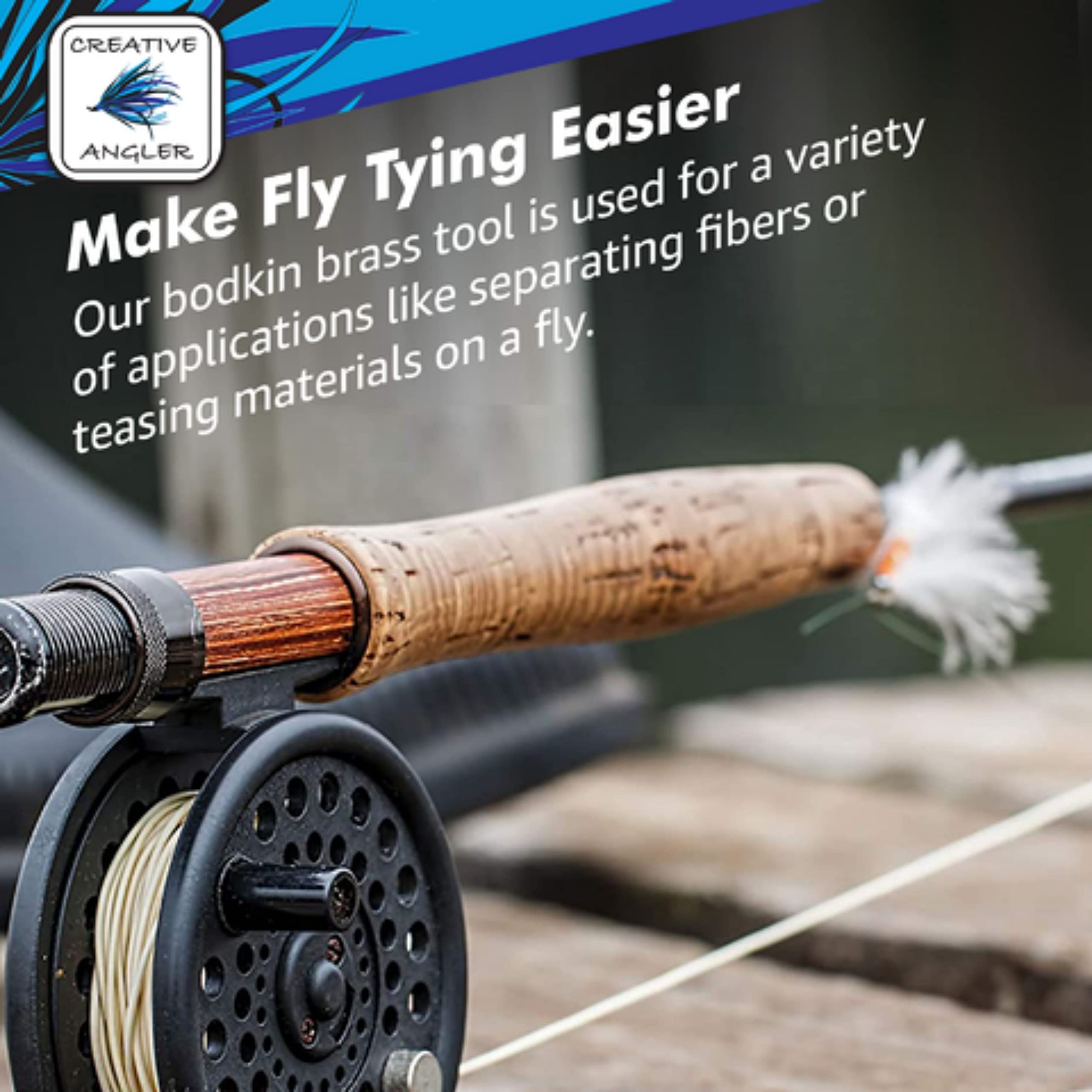 Creative Angler Bodkin Brass on the fly tying bench for neat finishes.