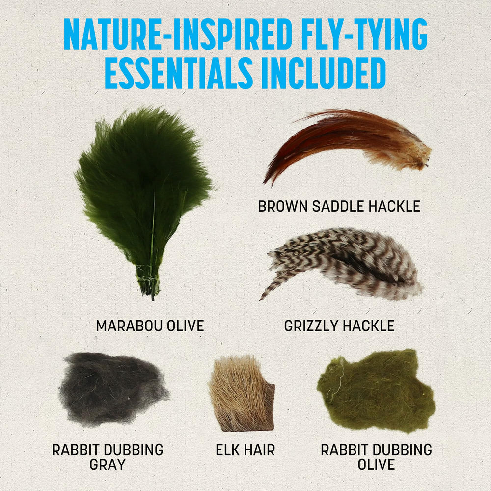 Assorted fly tying feathers in the kit