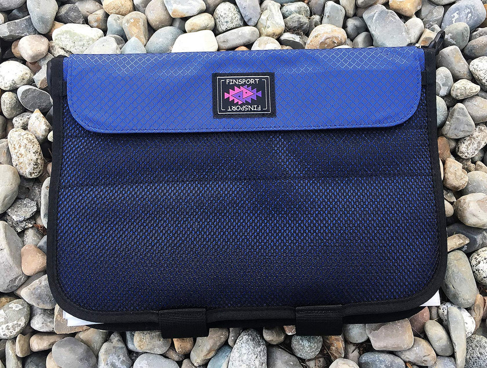 Creative Angler Finsport 12x7 Wallet navy lid-closed demonstrates secure watertight seal and spill protection.