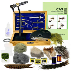 Creative Angler fly tying kit inside a premium wooden box