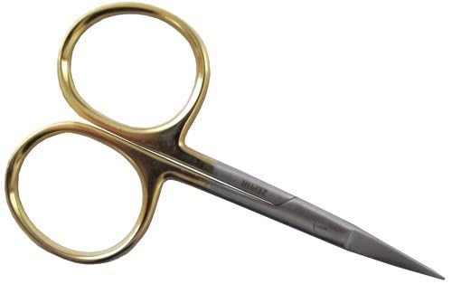 Creative Angler scissors with gold handle for fly tying; ideal for large flies