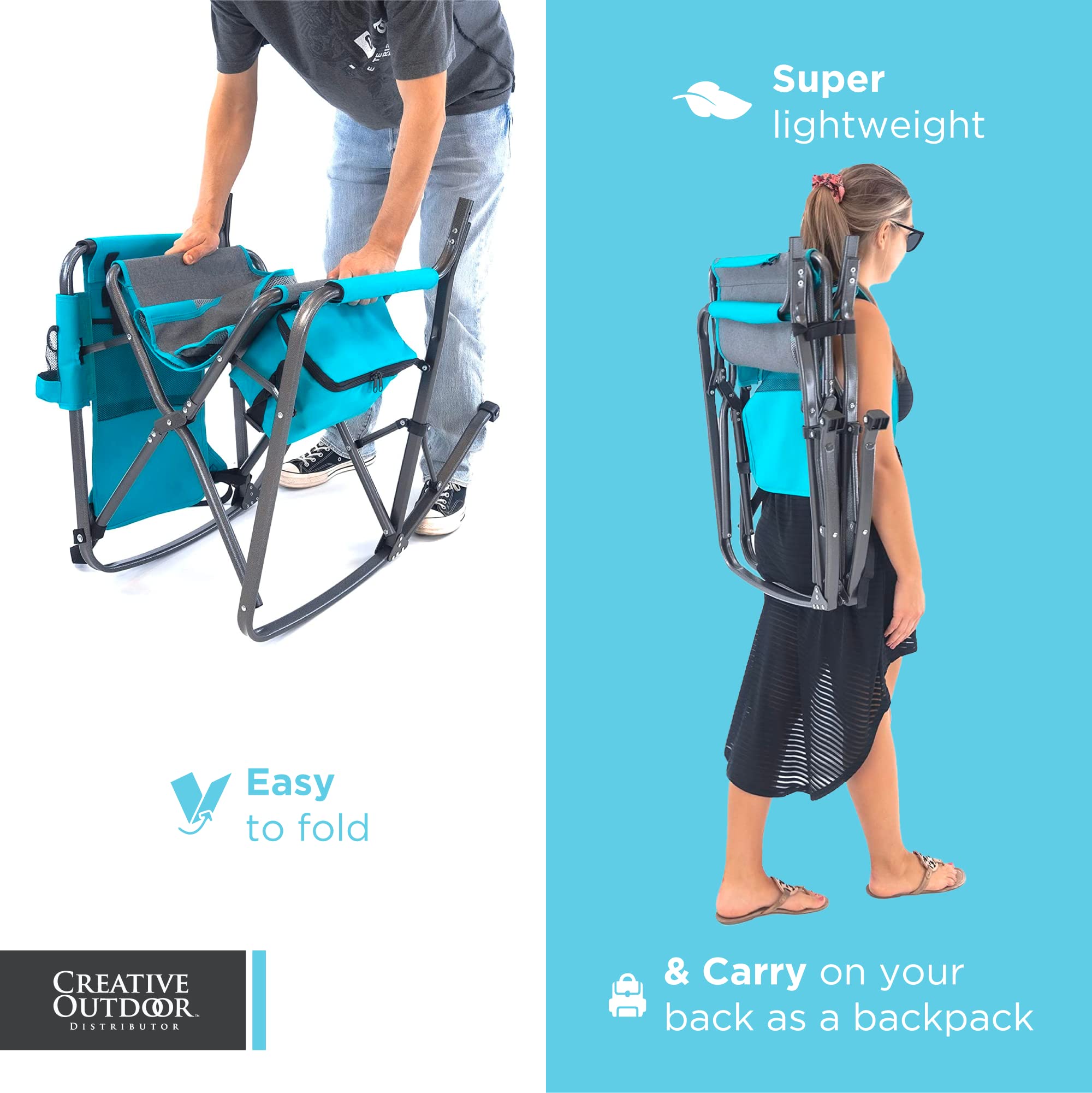 Creative Outdoor collapsible rocking chair folded compact for easy transport.