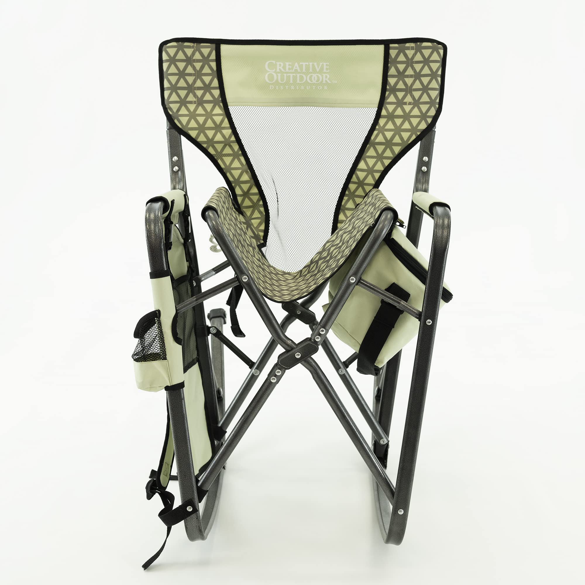 Creative Outdoor Collapsible Rocking Director Chair with backpack straps for easy transport.