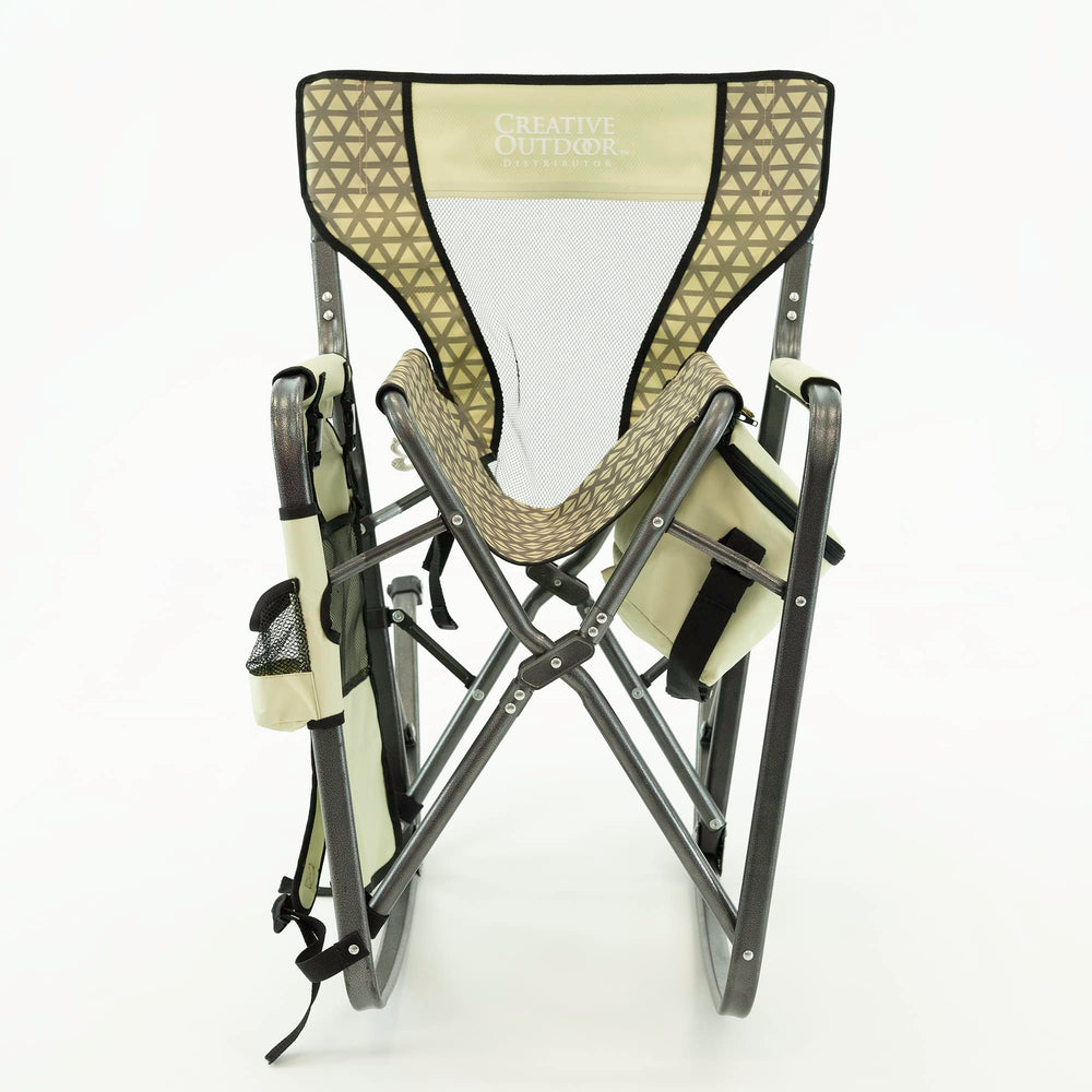Creative Outdoor Collapsible Rocking Director Chair with backpack straps for easy transport.