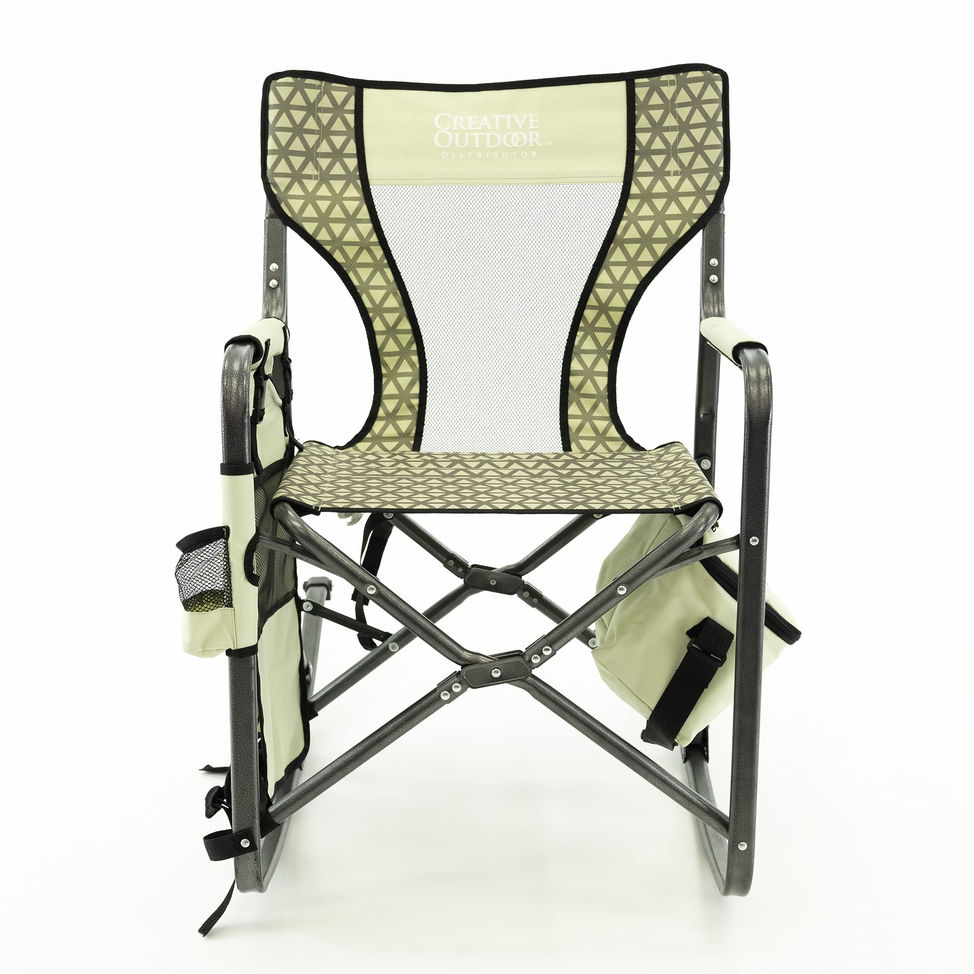 Creative Outdoor Collapsible Rocking Director Chair made from durable denier fabric for outdoors.