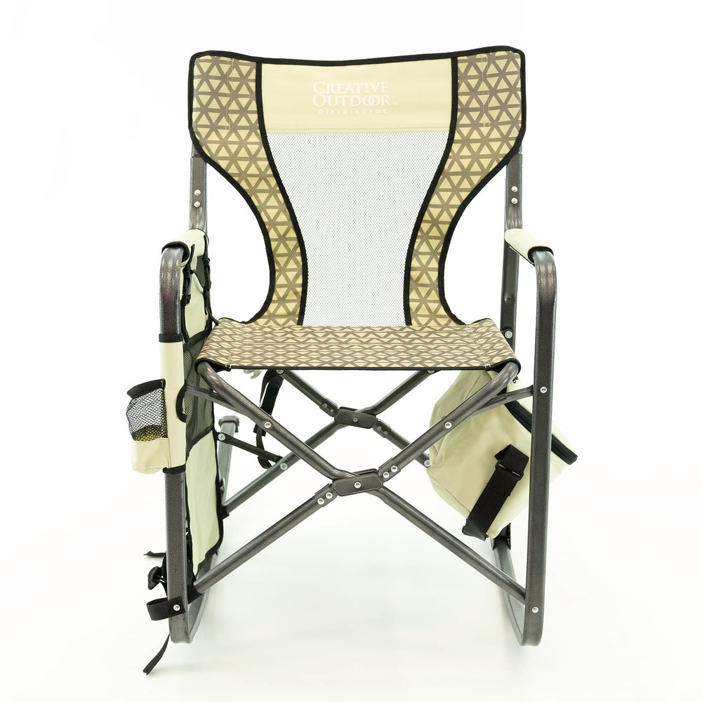 Creative Outdoor Collapsible Rocking Director Chair made from durable denier fabric for outdoors.