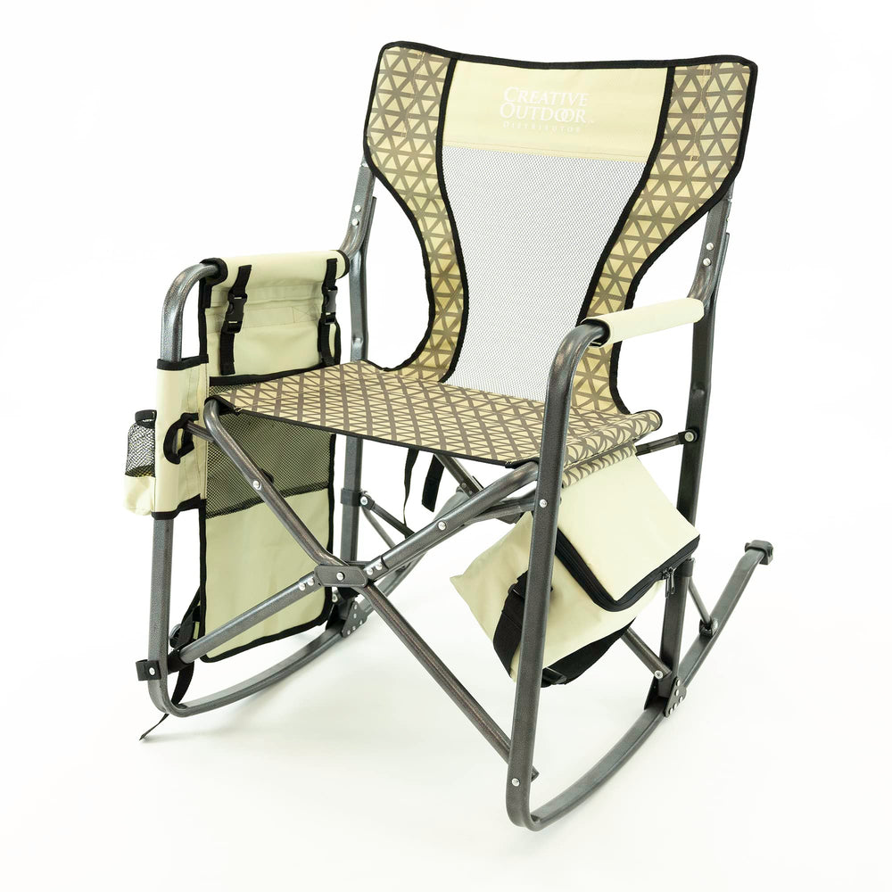 Creative Outdoor Collapsible Rocking Director Chair folded compactly for travel.