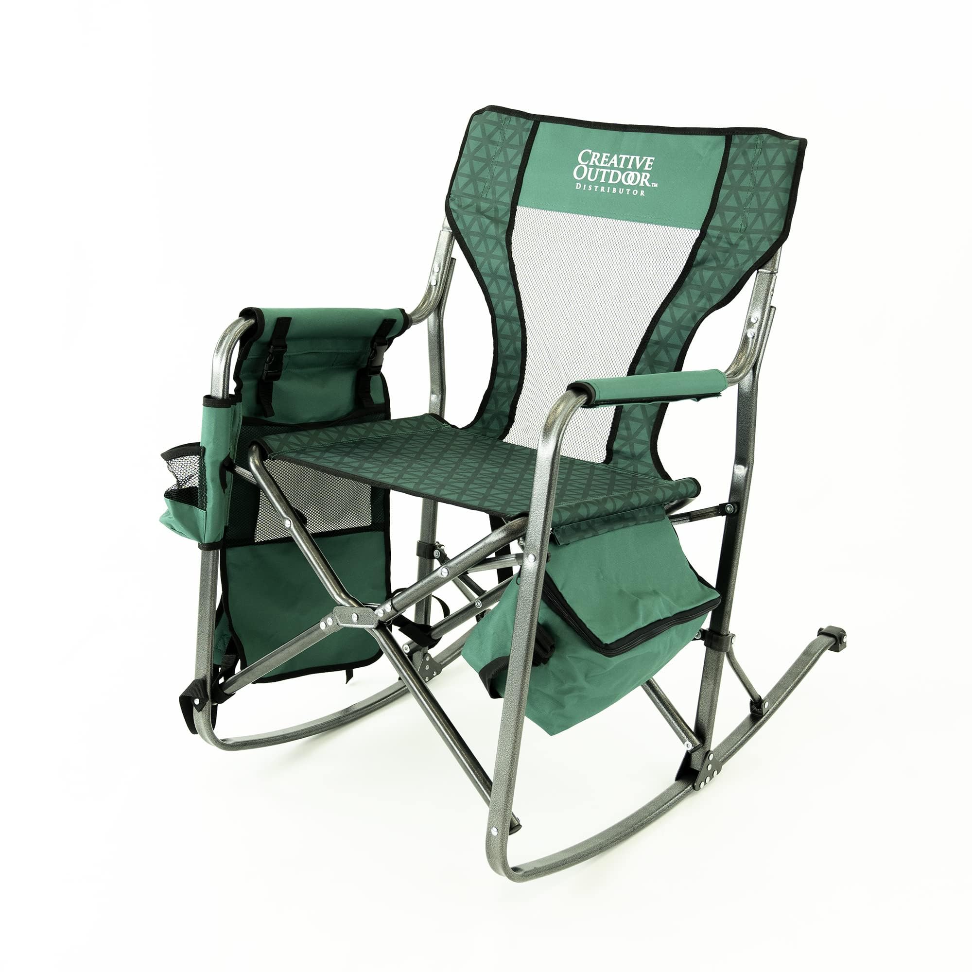 Creative Outdoor Collapsible Rocking Director Chair folded, portable for storage and travel.