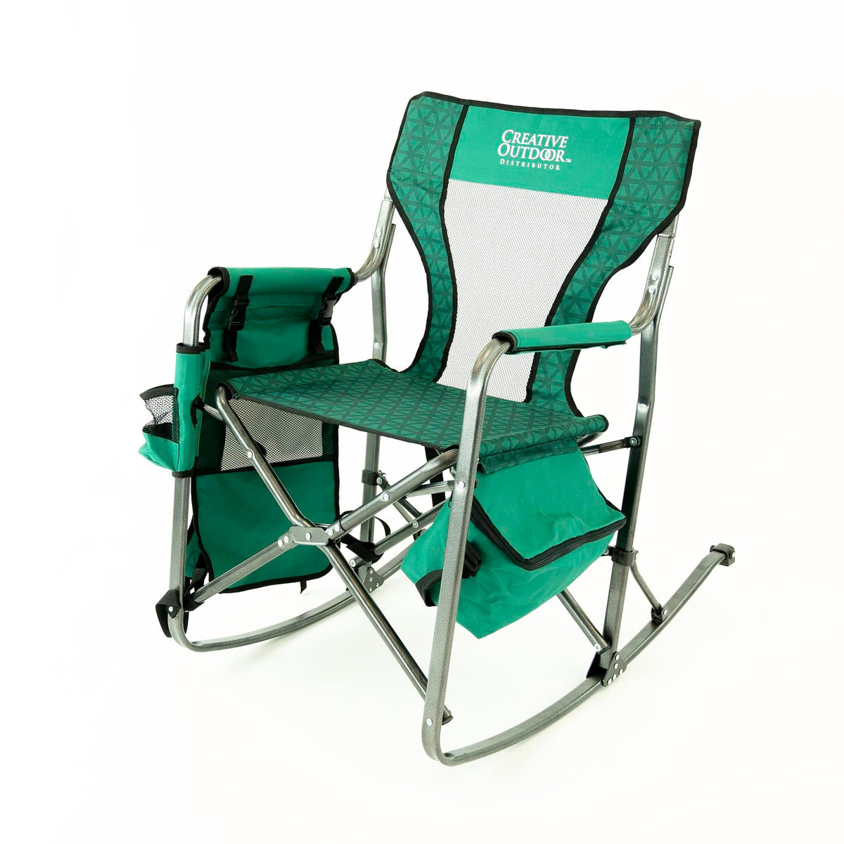 Creative Outdoor Collapsible Rocking Director Chair folded, portable for storage and travel.