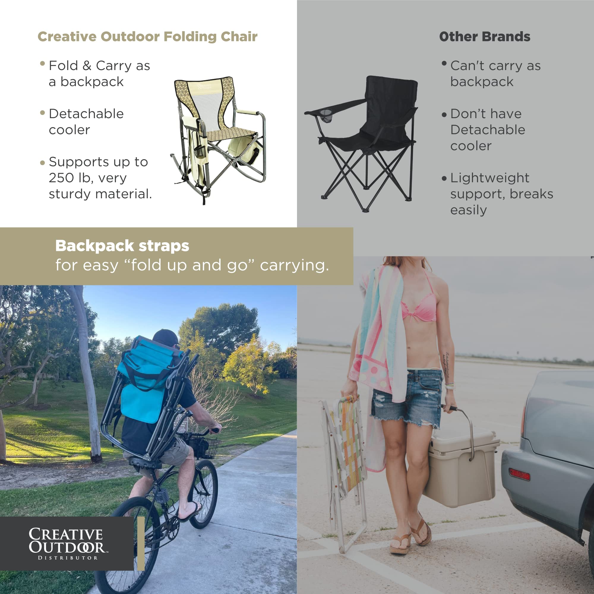 Creative Outdoor Collapsible Rocking Director Chair with shoulder strap for easy carrying.