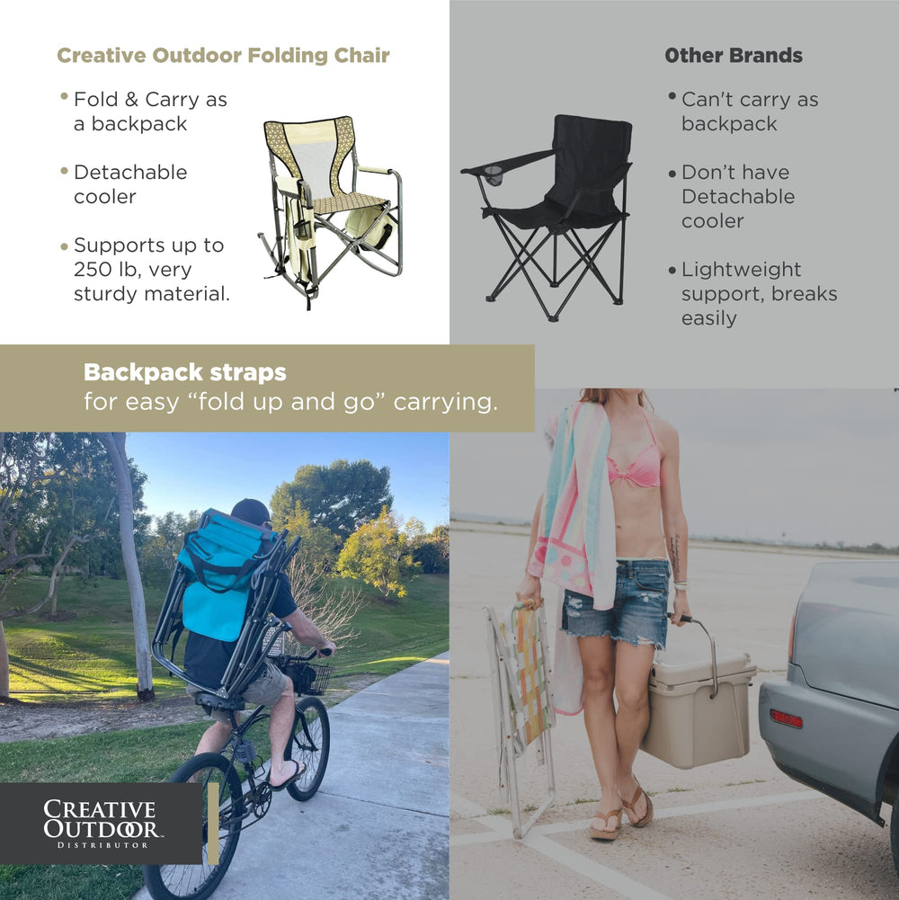 Creative Outdoor Collapsible Rocking Director Chair with shoulder strap for easy carrying.