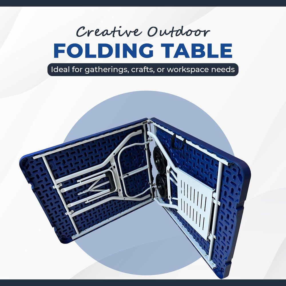 Creative Outdoor folding table with retractable chairs rack for gear access.
