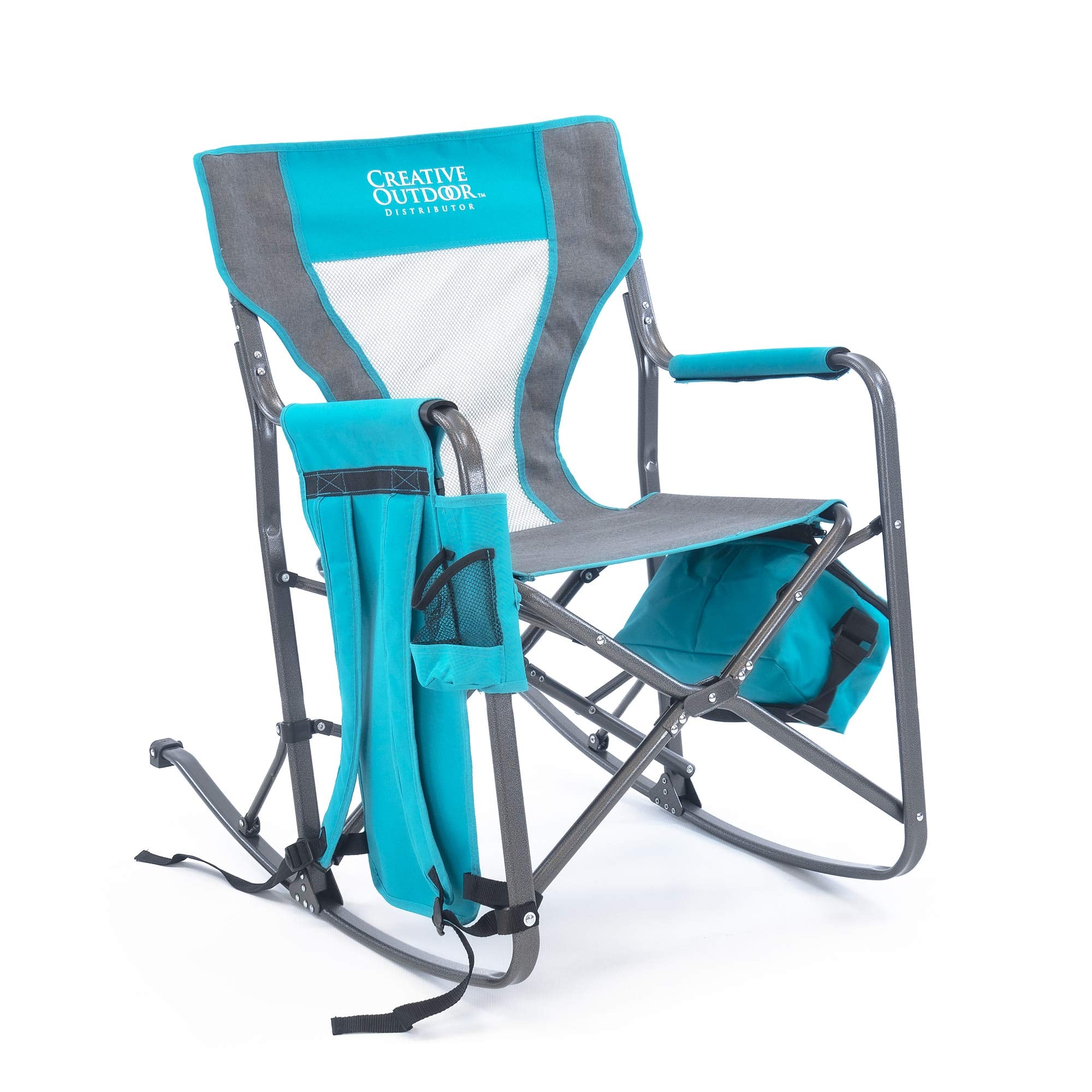 Creative Outdoor rocking chair backpack straps enable quick carry to campsite.