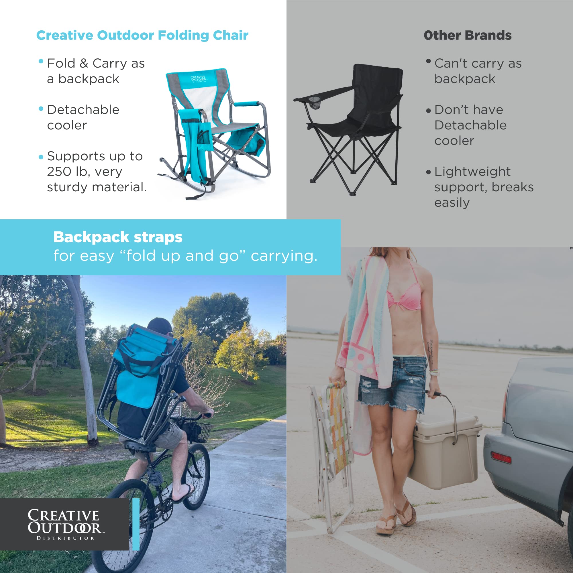 Creative Outdoor rocking chair mesh back ventilation improves airflow on warm days.