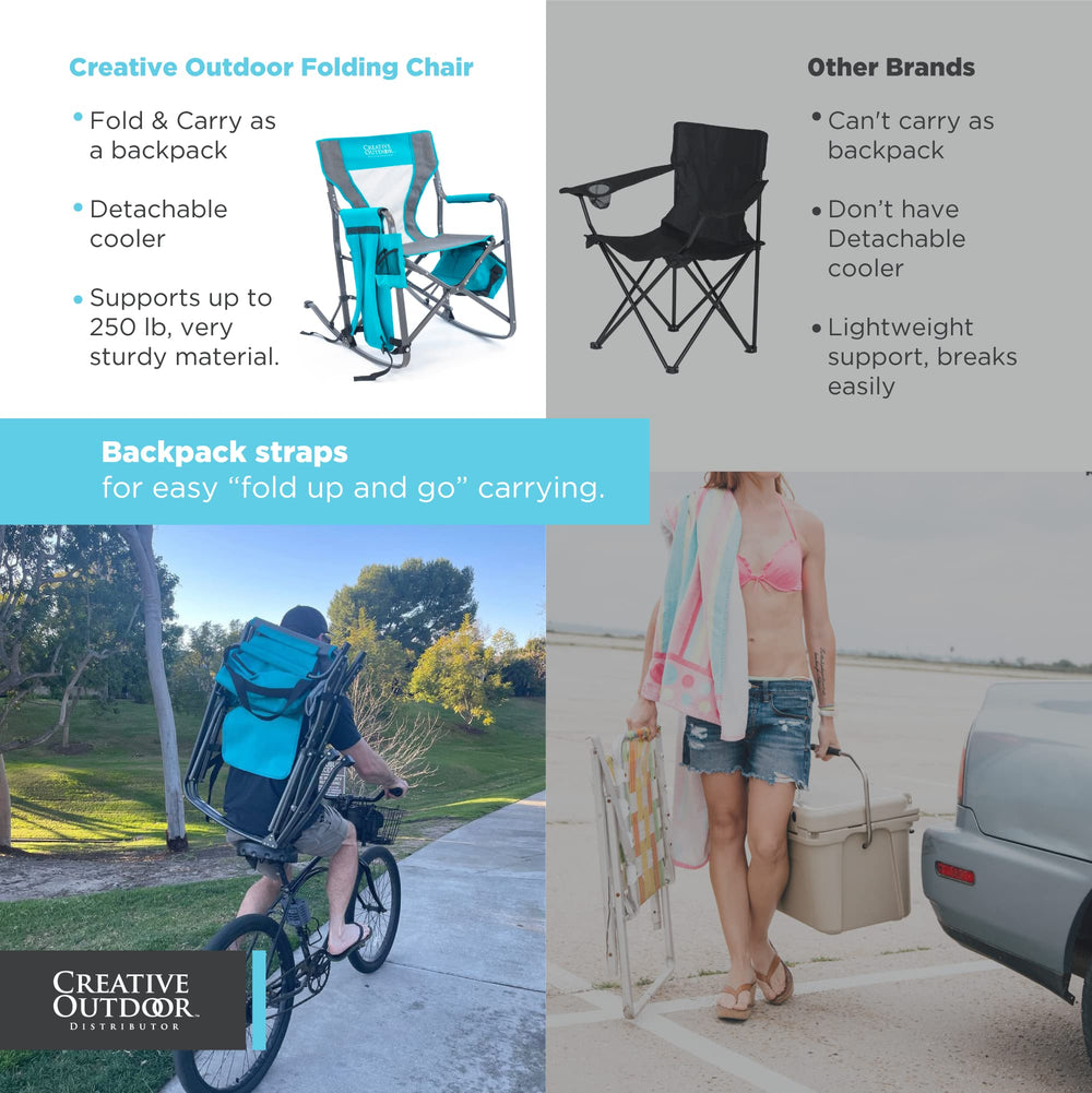 Creative Outdoor rocking chair mesh back ventilation improves airflow on warm days.