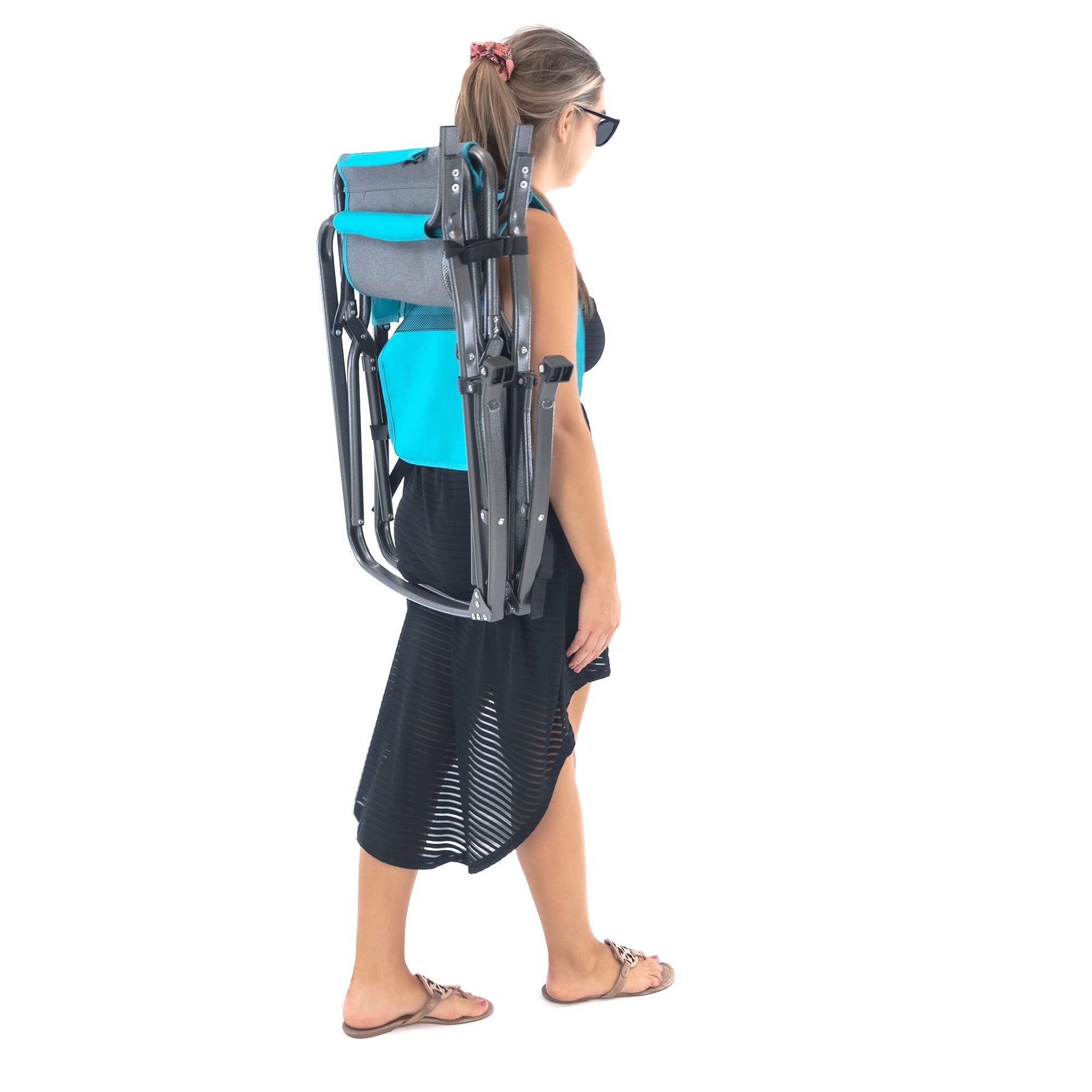 Creative Outdoor rocking chair water bottle pocket keeps hydration within reach.