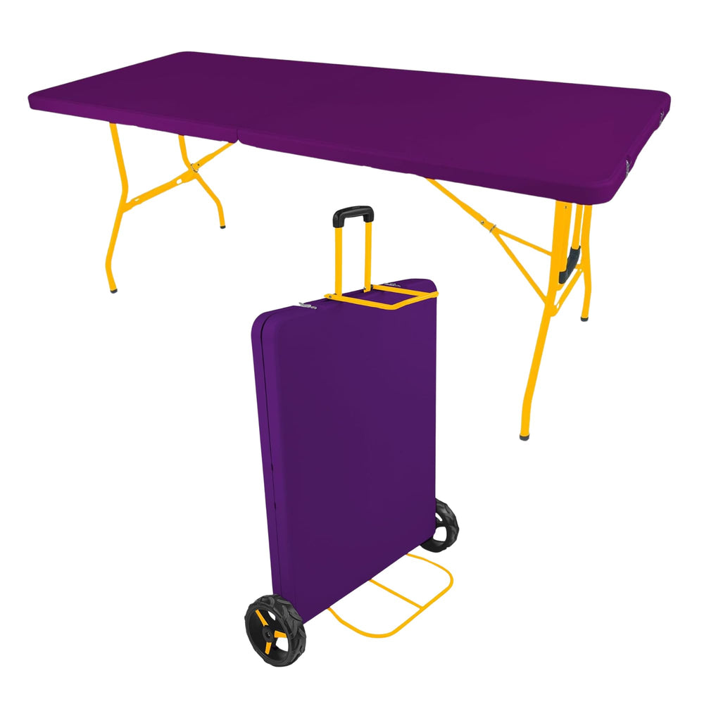 Creative Outdoor 6ft table with adjustable upper rack secures gear quickly