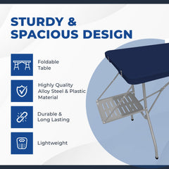 Creative Outdoor table folding lower storage shelf for essentials during outings.