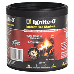 Ignite-O packaging demonstrates quick, easy fire-starting.