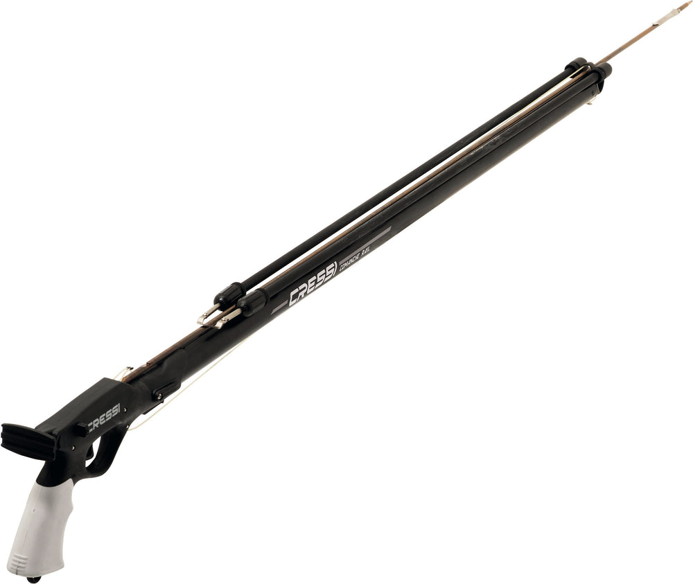Cressi Comanche Rail 110 barrel detail highlighting anti-corrosion aluminum and guide rail for accuracy