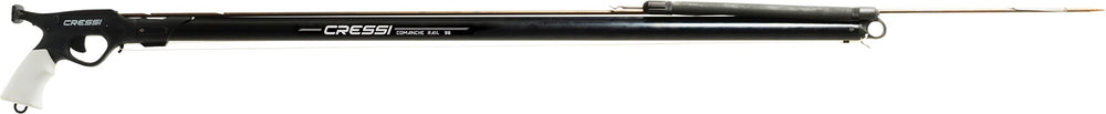 Cressi Comanche Rail 90 barrel closeup emphasizes anti-corrosion aluminum and reinforced barrel.