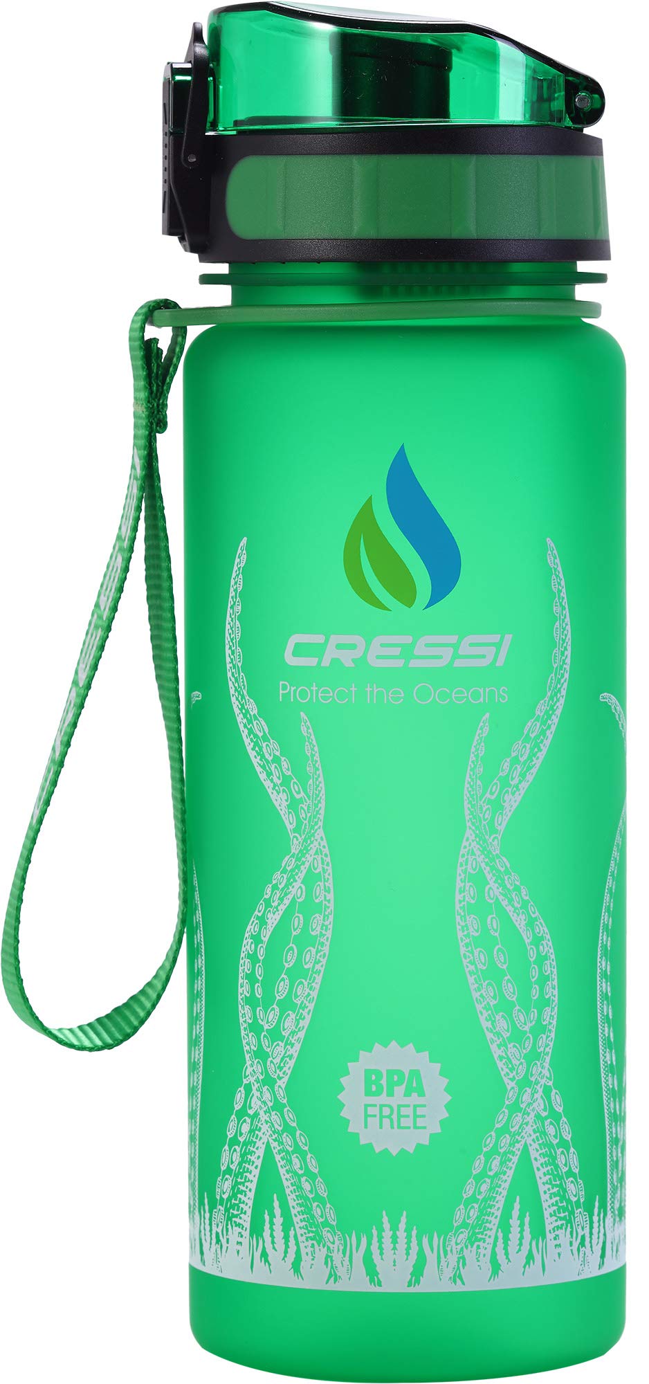 Cressi H2O Frosted green octopus bottle for on-the-go hydration.