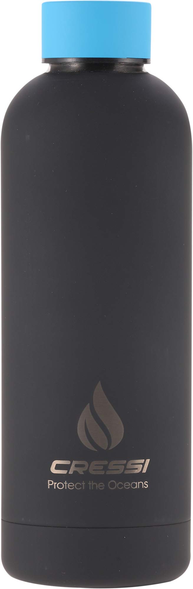 Cressi rubber-coated thermal flask in black and blue, 500 ml, ideal for on-the-go hydration.