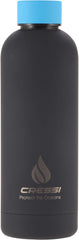 Cressi rubber-coated thermal flask in black and blue, 500 ml, ideal for on-the-go hydration.