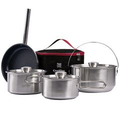 CretFine EssentialKit-stainless-pot-3pc set shows durable camping cookware for versatile meals.