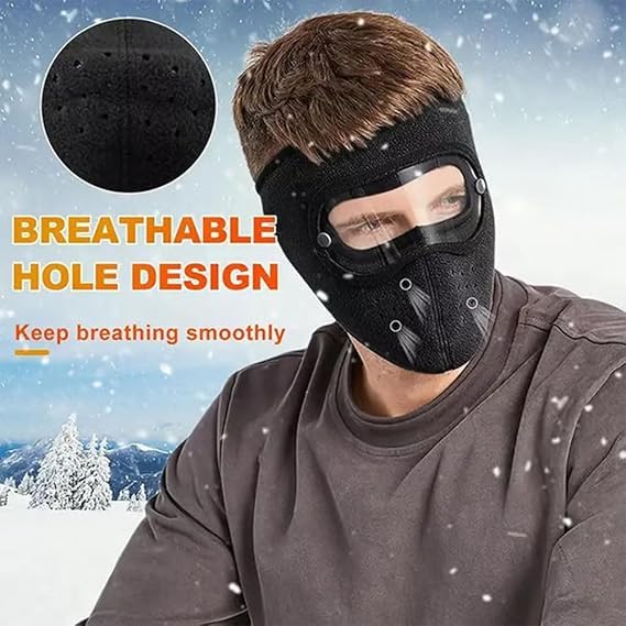 CREXEMI fleece mask close-up shows soft, breathable warmth