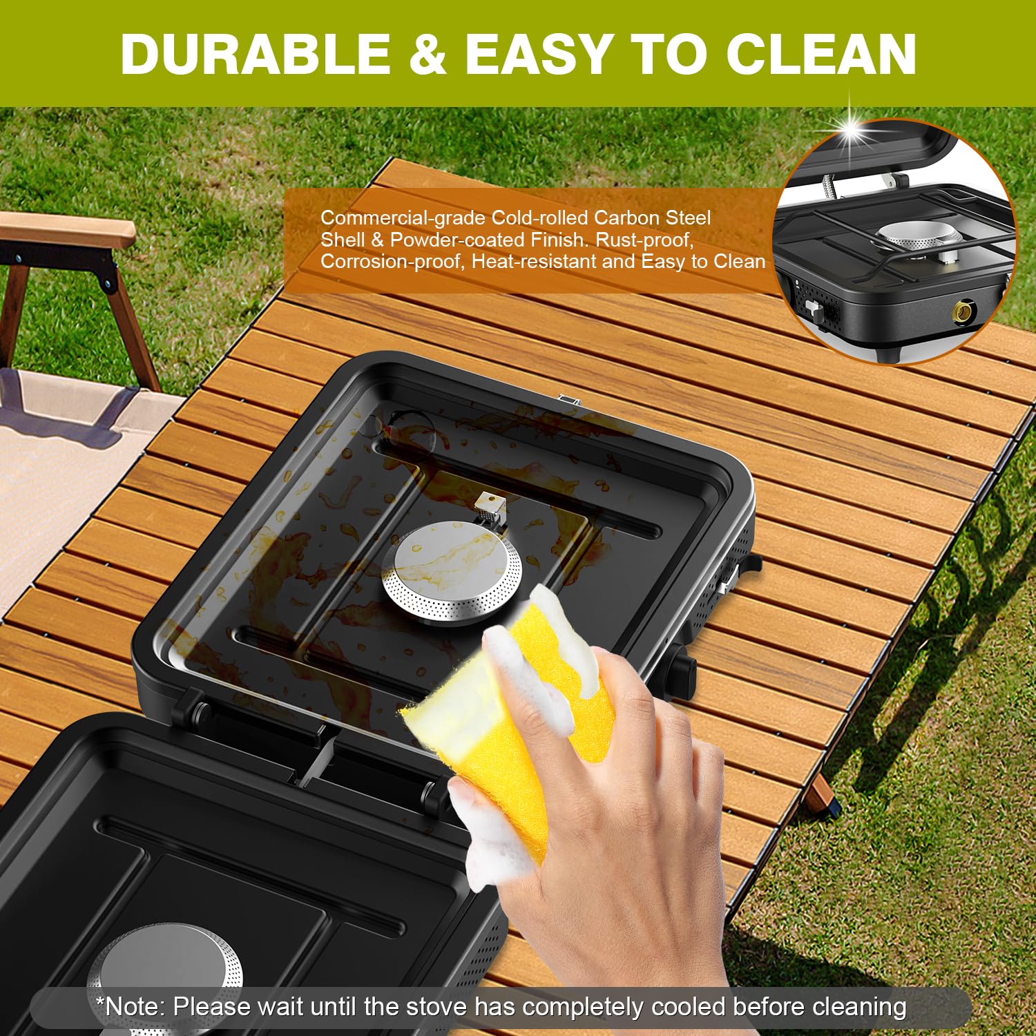 Cricosner detachable stove rack simplifies cleanup after meals.