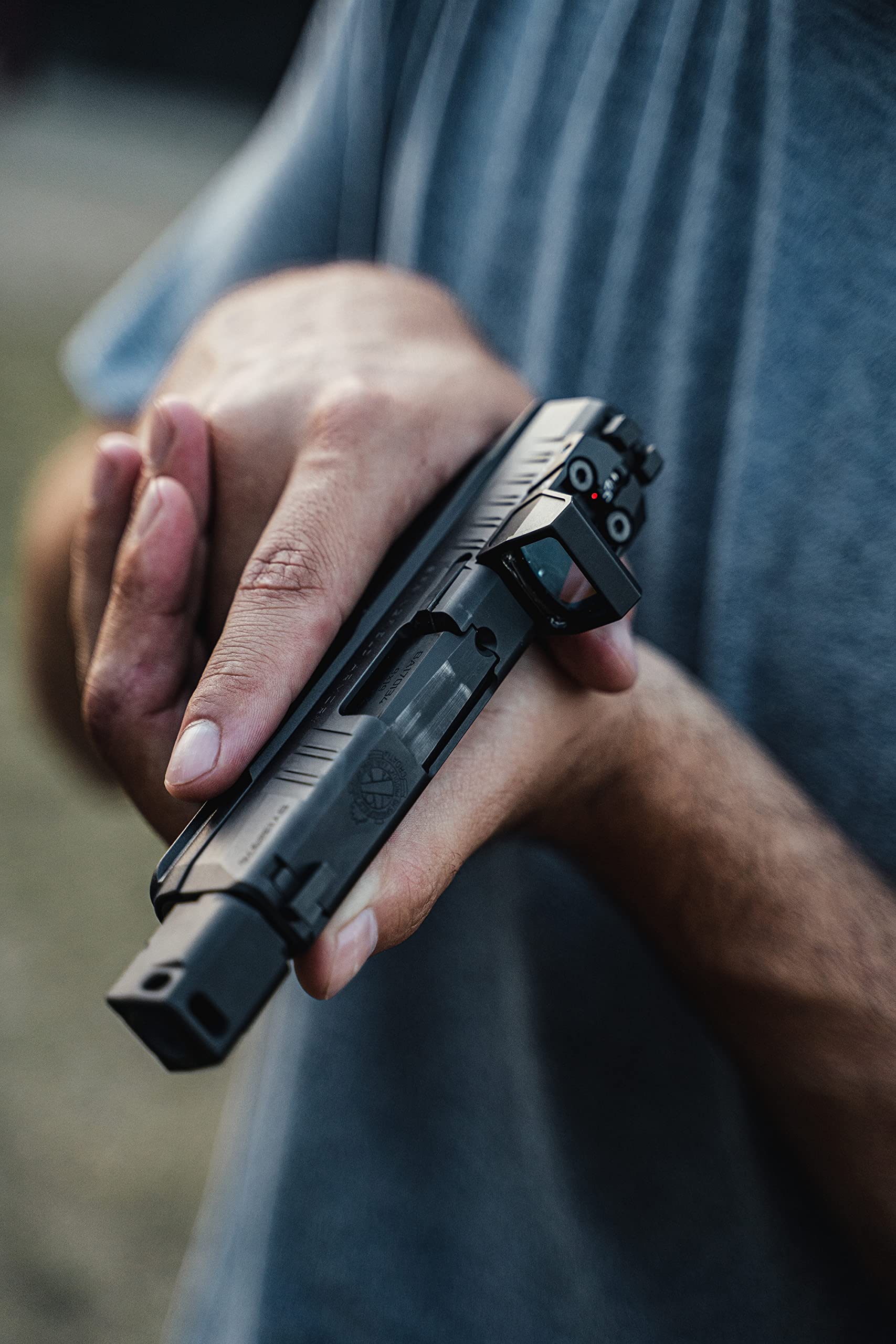 Crimson Trace CT RAD Micro Pro Green Dot compact profile on pistol rail