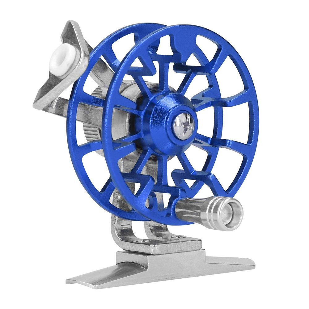 Crisis FD50 ice fishing wheel blue side view