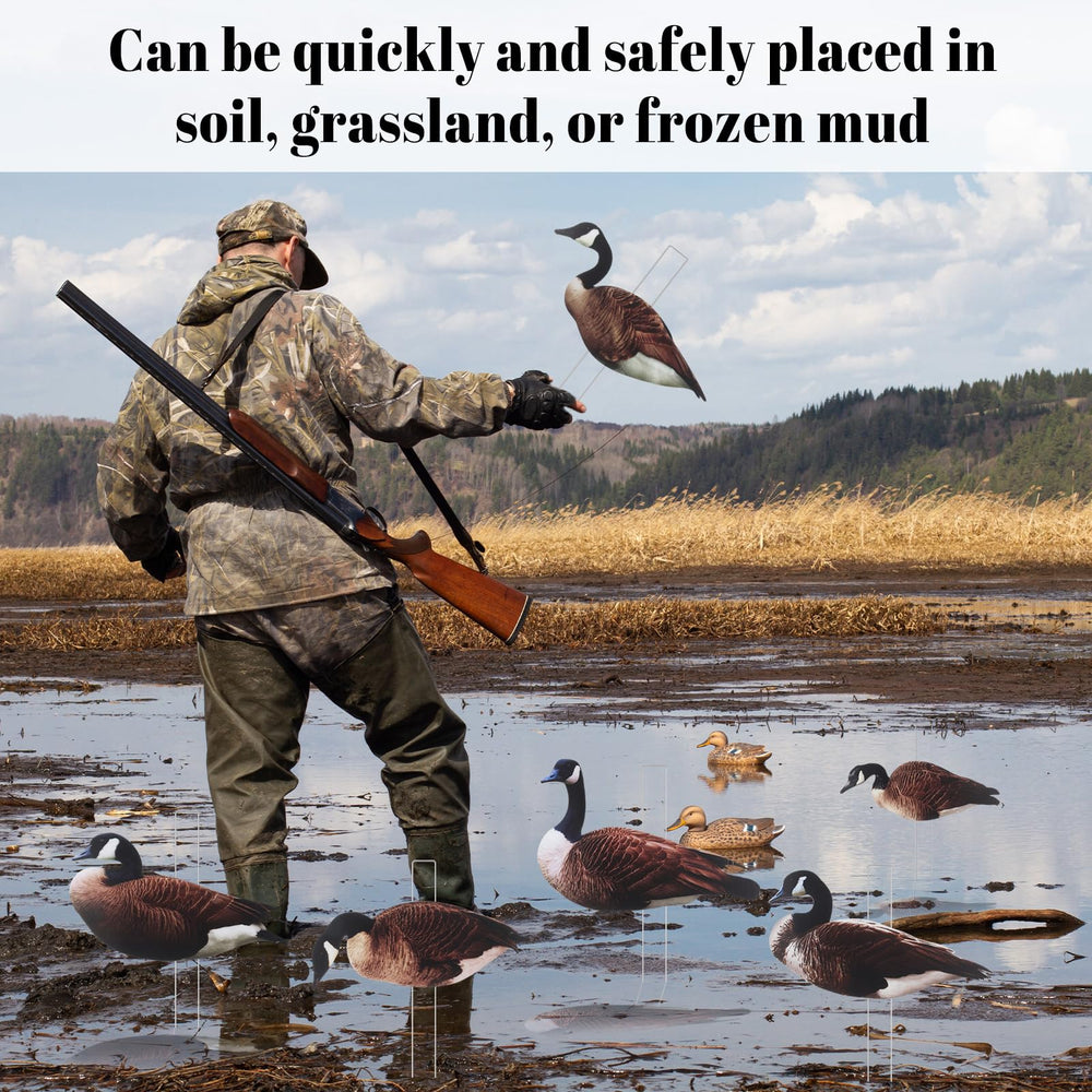 CroBlissful goose decoy pose-4 mounted on a metal stake for quick setup
