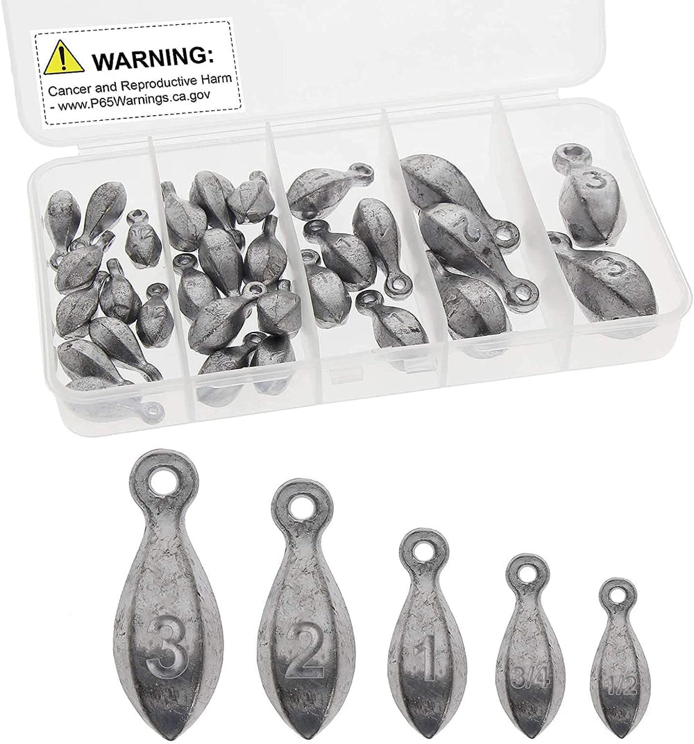 Croch 30pcs fishing sinker kit in a round plastic box with mixed weights