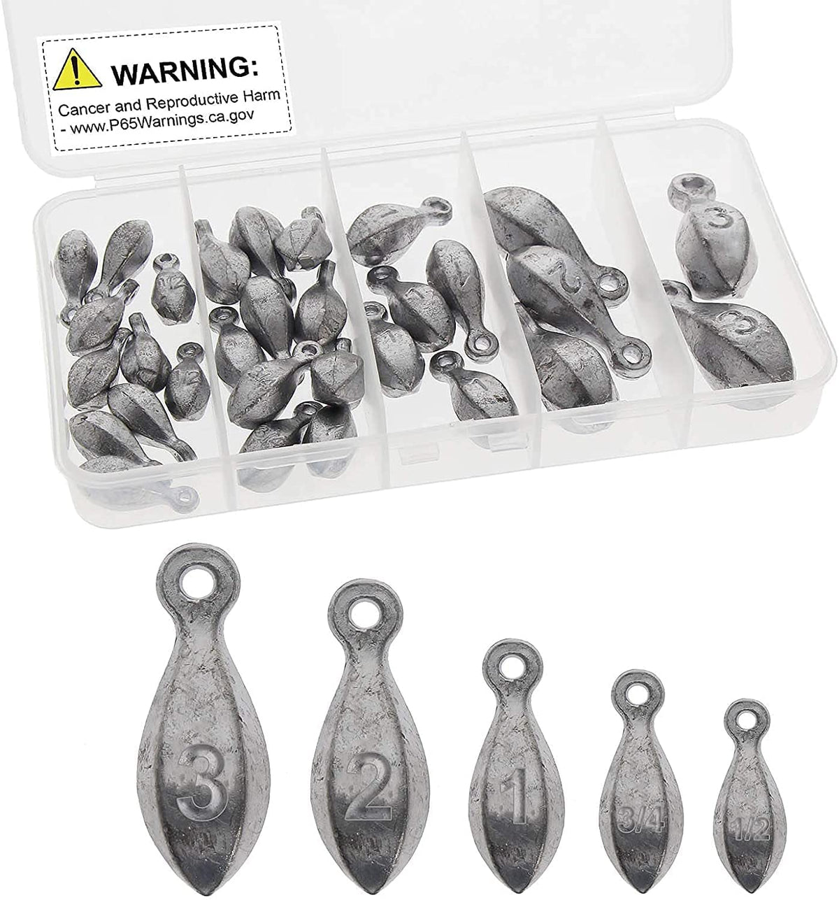Croch 30pcs fishing sinker kit in a round plastic box with mixed weights