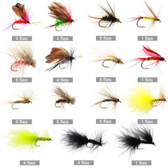 Dry fly patterns included in the Croch 60pcs kit for trout fishing