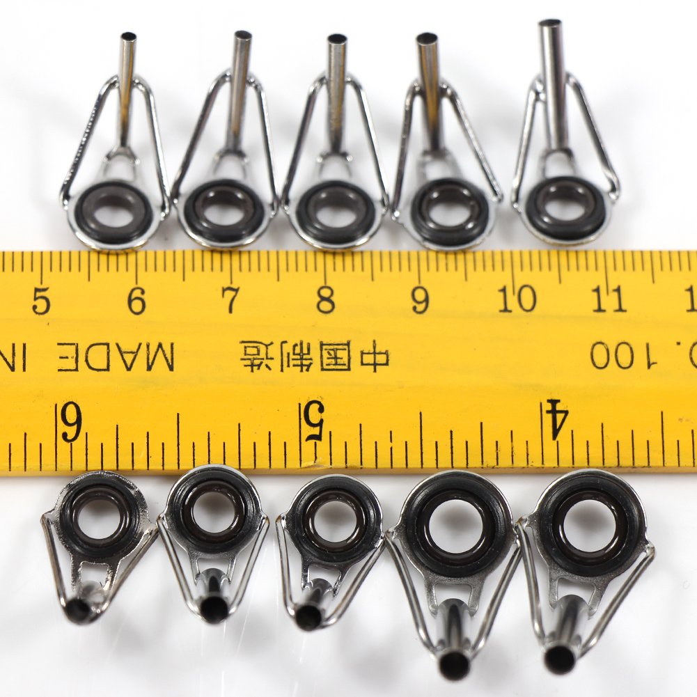 Close-up of stainless steel rod tip frames with ceramic rings