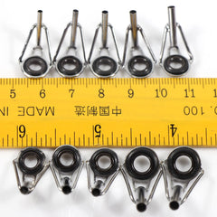 Close-up of stainless steel rod tip frames with ceramic rings