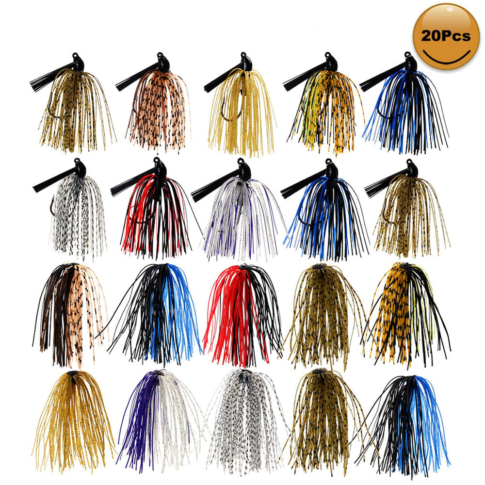 Bass fishing jigs and jig skirts laid out