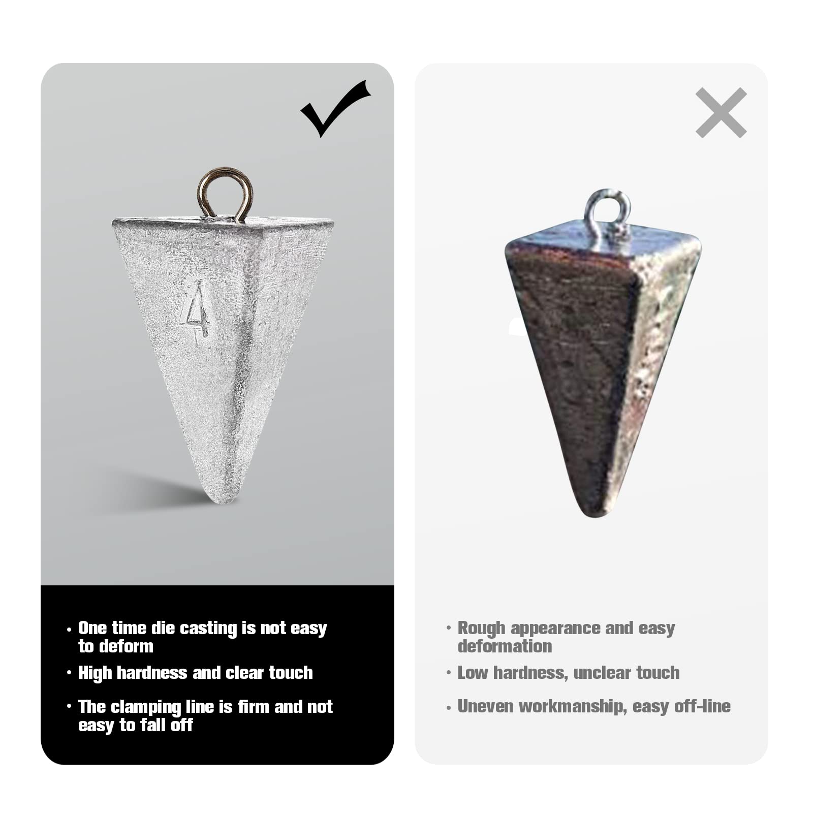 Pyramid sinker holding bottom view