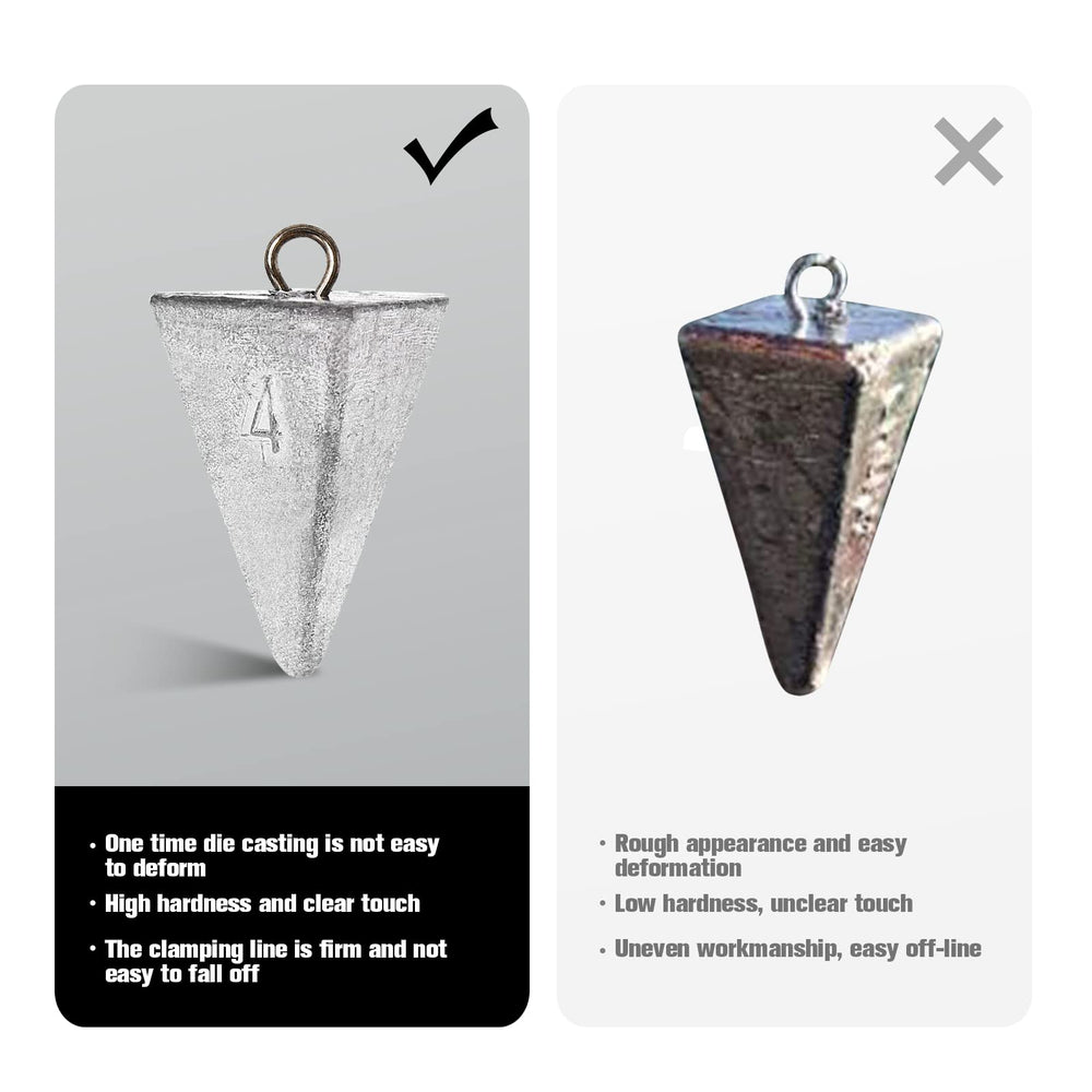 Pyramid sinker holding bottom view