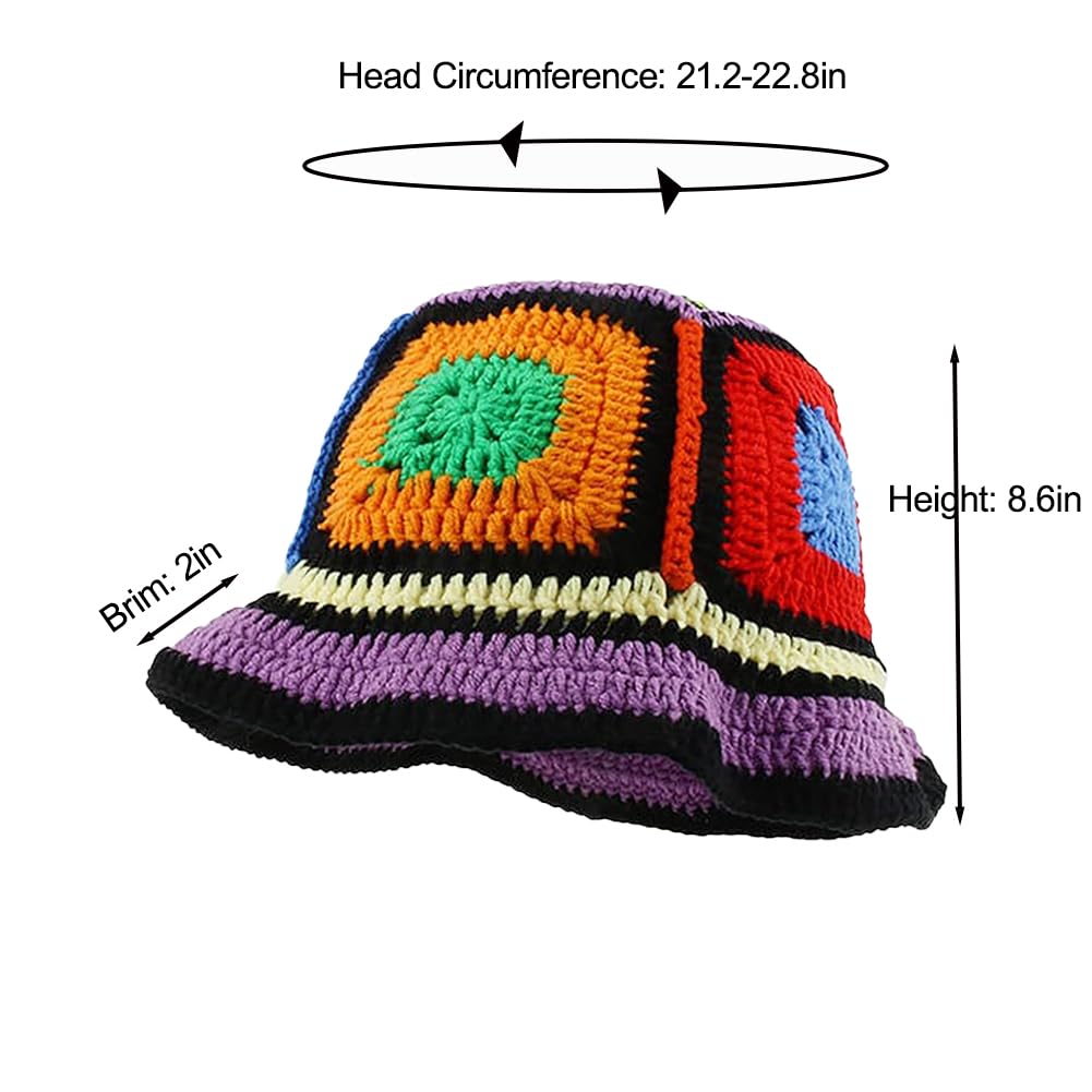 Woman wearing colorful crochet bucket hat at the beach